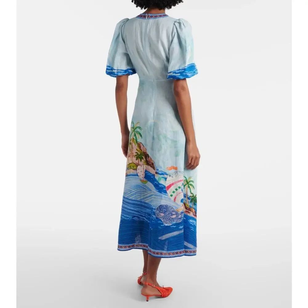Alemais Printed linen midi dress